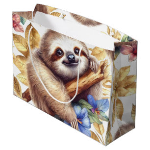 Vintage Cute Sloth Pattern Large Gift Bag