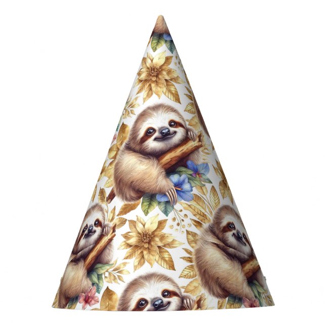 Vintage Cute Sloth Pattern Party Hat (Front)