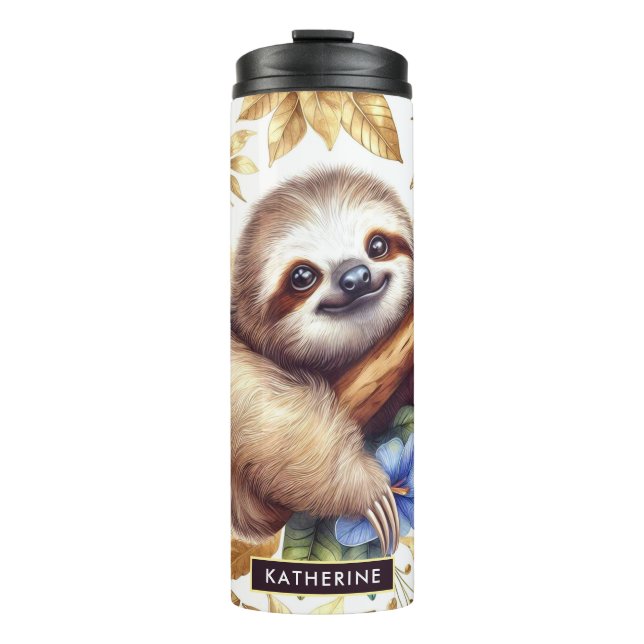 Vintage Cute Sloth Pattern Thermal Tumbler (Front)