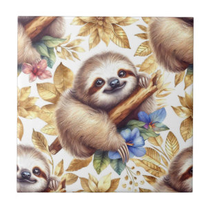 Vintage Cute Sloth Pattern Tile
