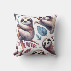 Vintage Cute Sloth Seamless Watercolor Cushion