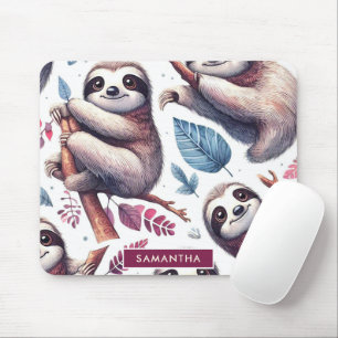 Vintage Cute Sloth Seamless Watercolor Mouse Mat