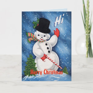 Vintage Cute Snowman Merry Christmas Holiday Card