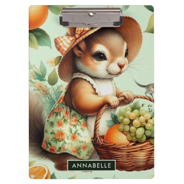 Vintage Cute Squirrel Painting Clipboard (Front)