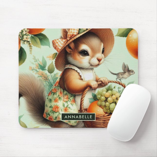 Vintage Cute Squirrel Painting Mouse Mat (With Mouse)