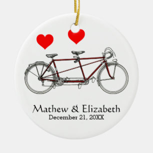 Vintage Cute Tandem Bicycle Custom Wedding Ceramic Tree Decoration