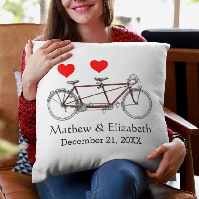Vintage Cute Tandem Bicycle Custom Wedding Cushion (Creator Uploaded)