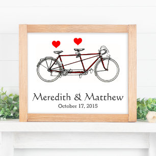 Vintage Cute Tandem Bicycle Custom Wedding Poster