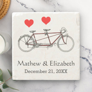 Vintage Cute Tandem Bicycle Custom Wedding Stone Coaster