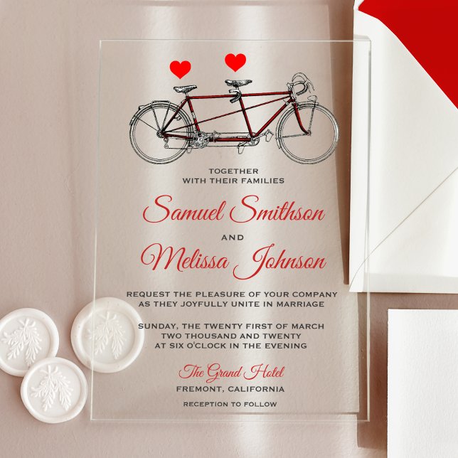 Vintage Cute Tandem Bicycle Wedding Acrylic Invitations (Creator Uploaded)