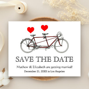 Vintage Cute Tandem Bicycle Wedding Save The Date Announcement Postcard
