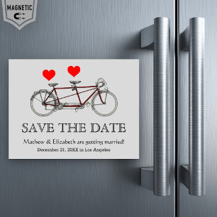 Vintage Cute Tandem Bicycle Wedding Save The Date Magnetic Invitation