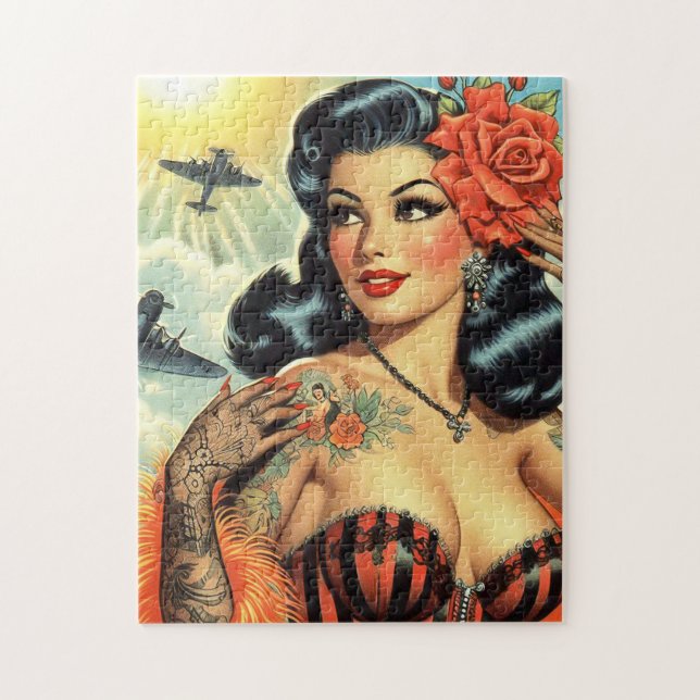 Vintage Cute Tattoo Girl Jigsaw Puzzle (Vertical)