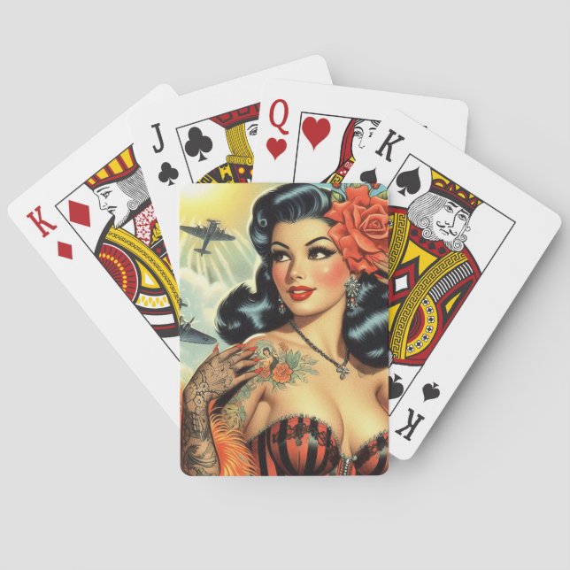 Vintage Cute Tattoo Girl Playing Cards (Back)