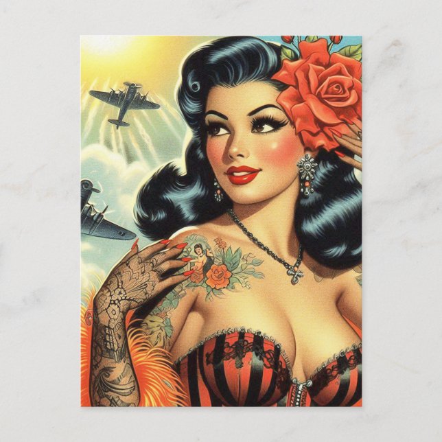 Vintage Cute Tattoo Girl Postcard (Front)