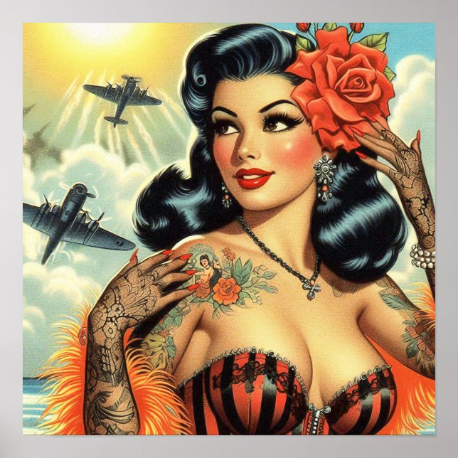 Vintage Cute Tattoo Girl Poster (Front)