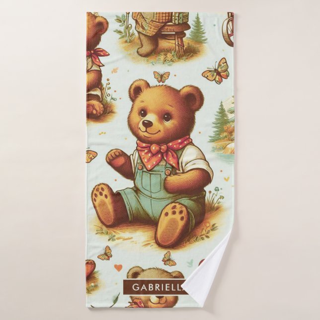Vintage Cute Teddy Bear Pattern Bath Towel (Bath Towel)