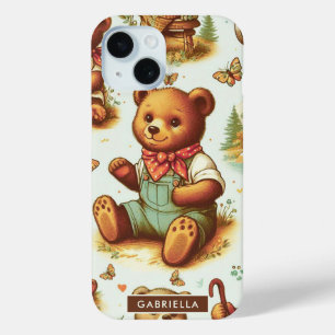 Vintage Cute Teddy Bear Pattern iPhone 15 Case