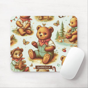 Vintage Cute Teddy Bear Pattern Mouse Mat