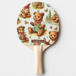 Vintage Cute Teddy Bear Pattern Ping Pong Paddle