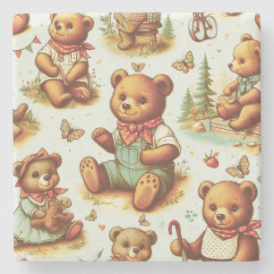 Vintage Cute Teddy Bear Pattern Stone Coaster
