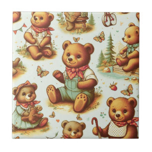 Vintage Cute Teddy Bear Pattern Tile