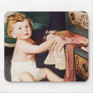 Vintage Cute Toddler Playing with Clothes Dresser Mouse Mat