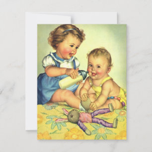 Vintage Cute Toddlers, Birthday Party Invitation