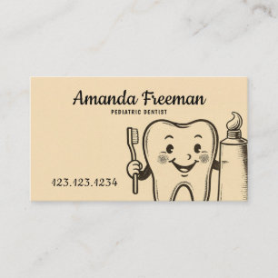 Vintage Cute Tooth Character Kids Dentist Appointment Card