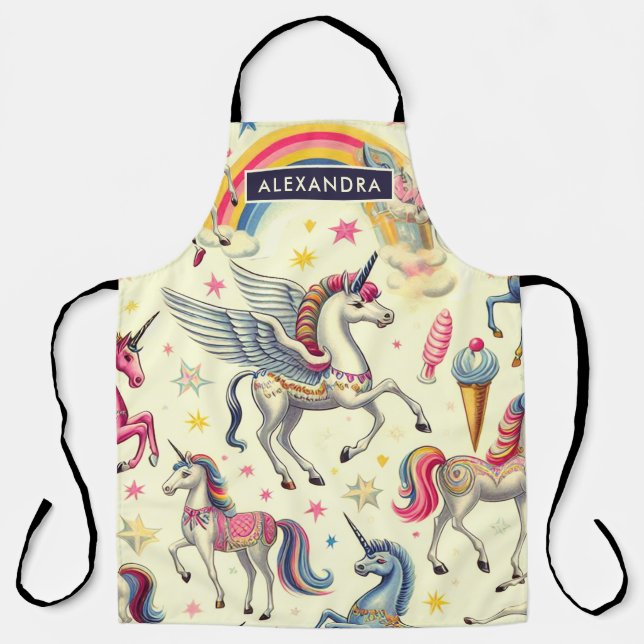 Vintage Cute Unicorn Pattern Apron (Front)