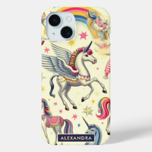 Vintage Cute Unicorn Pattern iPhone 15 Case