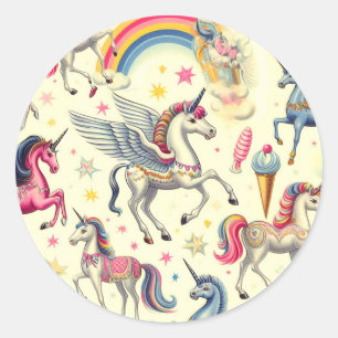 Vintage Cute Unicorn Pattern Classic Round Sticker