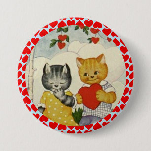 Vintage Cute Valentine Heart and Cat Couple 7.5 Cm Round Badge