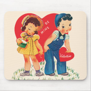Vintage Cute Valentine's Day, Boy and Girl Hearts Mouse Mat