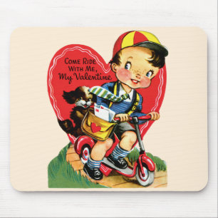 Vintage Cute Valentine's Day, Boy on a Scooter Mouse Mat