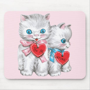 Vintage Cute Valentine's Day Cats, Fluffy Kittens Mouse Mat