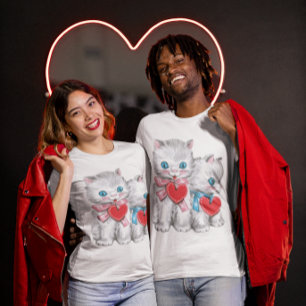 Vintage Cute Valentine's Day Cats, Retro Kitten T-Shirt