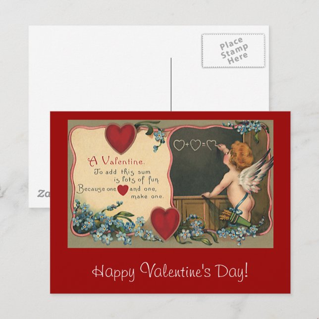 Vintage Cute Valentine's Day, Cherub Teacher Holiday Postcard (Front/Back)