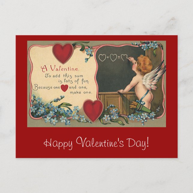 Vintage Cute Valentine's Day, Cherub Teacher Holiday Postcard (Front)