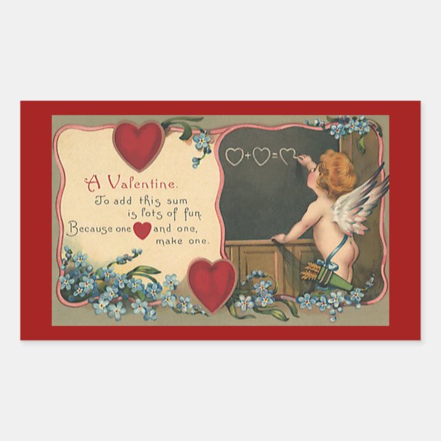 Vintage Cute Valentine's Day, Cherub Teacher Rectangular Sticker (Front)