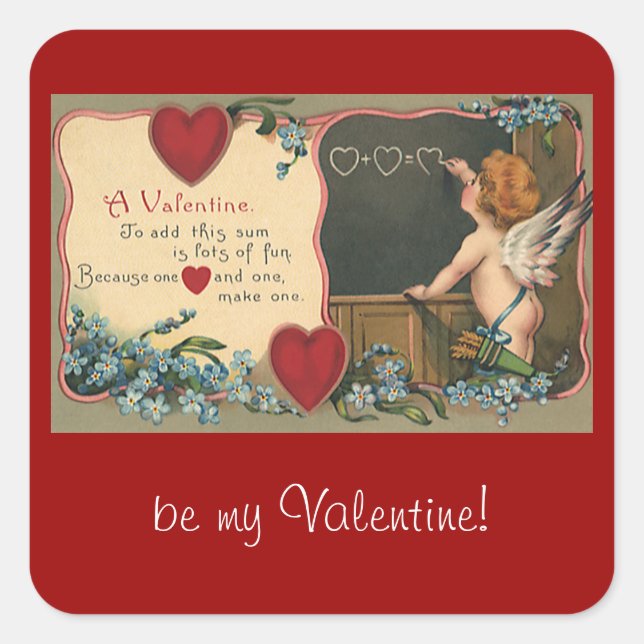 Vintage Cute Valentine's Day, Cherub Teacher Square Sticker (Front)