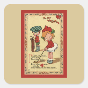 Vintage Cute Valentine's Day, Children Sports Golf Square Sticker