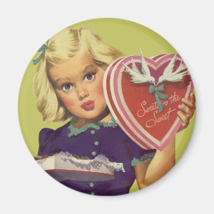 Vintage Cute Valentine's Day, Girl with Chocolates Magnet