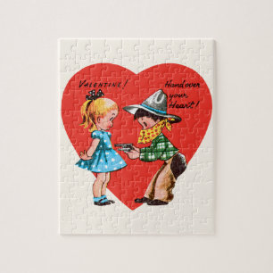 Vintage Cute Valentine's Day, Girl with Cowboy Jigsaw Puzzle