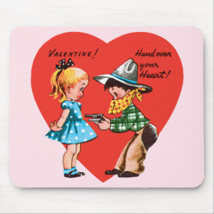 Vintage Cute Valentine's Day, Girl with Cowboy Mouse Mat