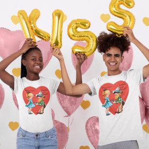 Vintage Cute Valentine's Day, Girl with Cowboy T-Shirt