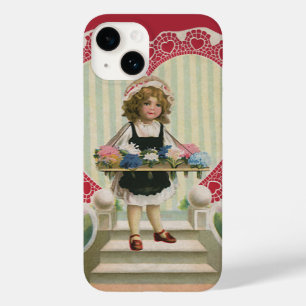 Vintage Cute Valentine's Day, Girl with Flowers Case-Mate iPhone 14 Case
