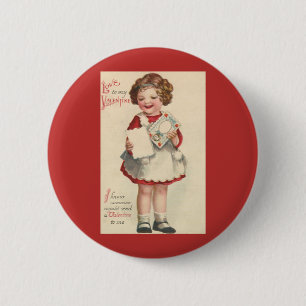 Vintage Cute Valentines Day, Girl with Love Letter 6 Cm Round Badge