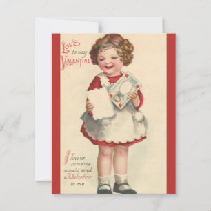 Vintage Cute Valentines Day, Girl with Love Letter Holiday Card