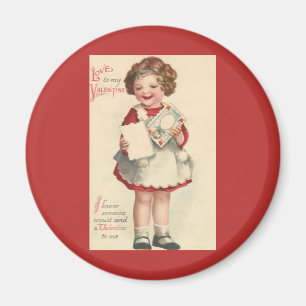 Vintage Cute Valentines Day, Girl with Love Letter Magnet